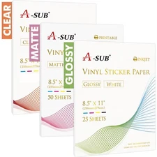 Lot A-SUB Printable Vinyl Sticker Paper Glossy or Matte White / Clear Waterproof