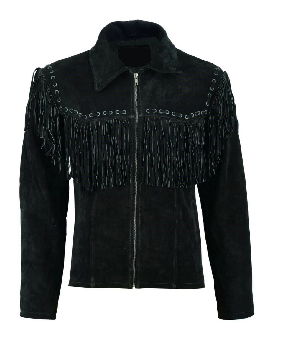 Veste à Franges Cuir Diamant Vintage - Noire - Taille 14 (M/L) - Femme