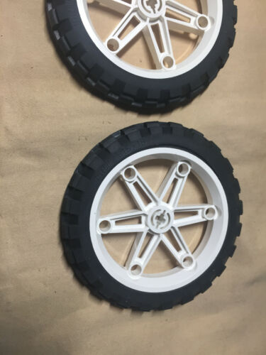 Lego Lot 2 Motorcycle Tire & White Rim 2903c01 81.6 x 15 8838 8291 Mindstorms - Picture 3 of 3