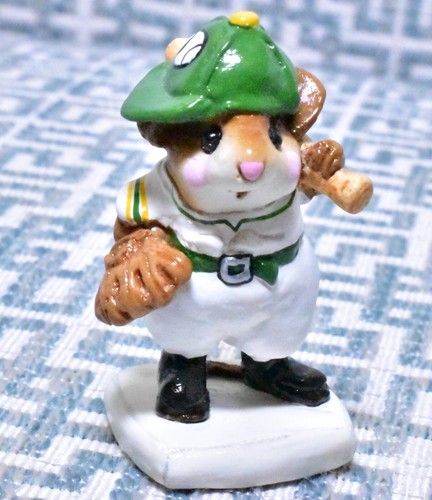 Wee Forest Folk MS-15 ¡Joe Di'Mousio Batter-up! Ratón de béisbol verde amarillo WFF - Imagen 3 de 8