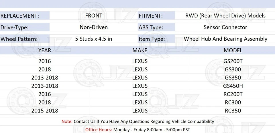 [1-Pack] HA590513 FRONT Wheel Hub and Bearing Assembly for 2018 Lexus RC300 RWD Foto 2 de 4