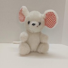 R. Dakin Stuffed White Mouse Plush With Red Checkered Ears 1978 Vintage HTF