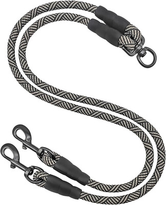 Double Dog Leash Coupler, Tandem Leash for Two Dogs, No Tangle 360°
