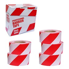 Safety Hazard Warning Barrier Tape Non Adhesive Red & White 70mm x 500m x5 Rolls