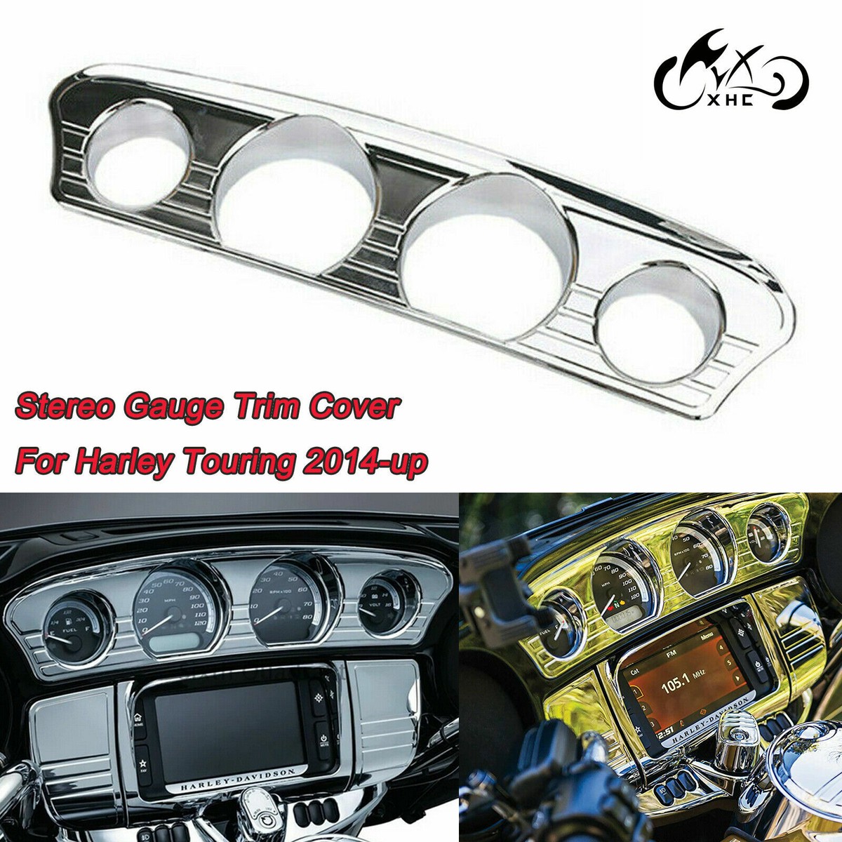 Chrome Tri Line Gauge Trim Cover For Harley Touring Tri Street