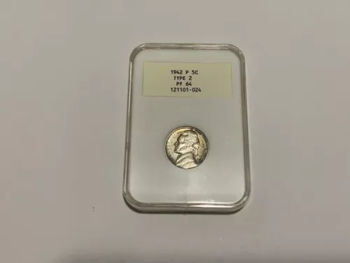 1942-P Type 2  NGC PF64 Jefferson Nickel . RARE NGC 2.1 White Label Holder .