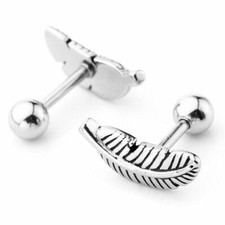 16G 1/4" TINY STEEL FEATHER BARBELL TRAGUS STUD CONCH HELIX DAITH CARTILAGE RING