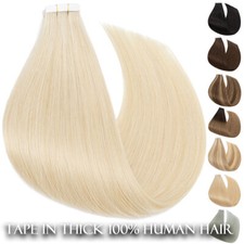 THICK Blonde Tape In Real Remy Human Hair Extensions Skin Weft Full Head 60Piece
