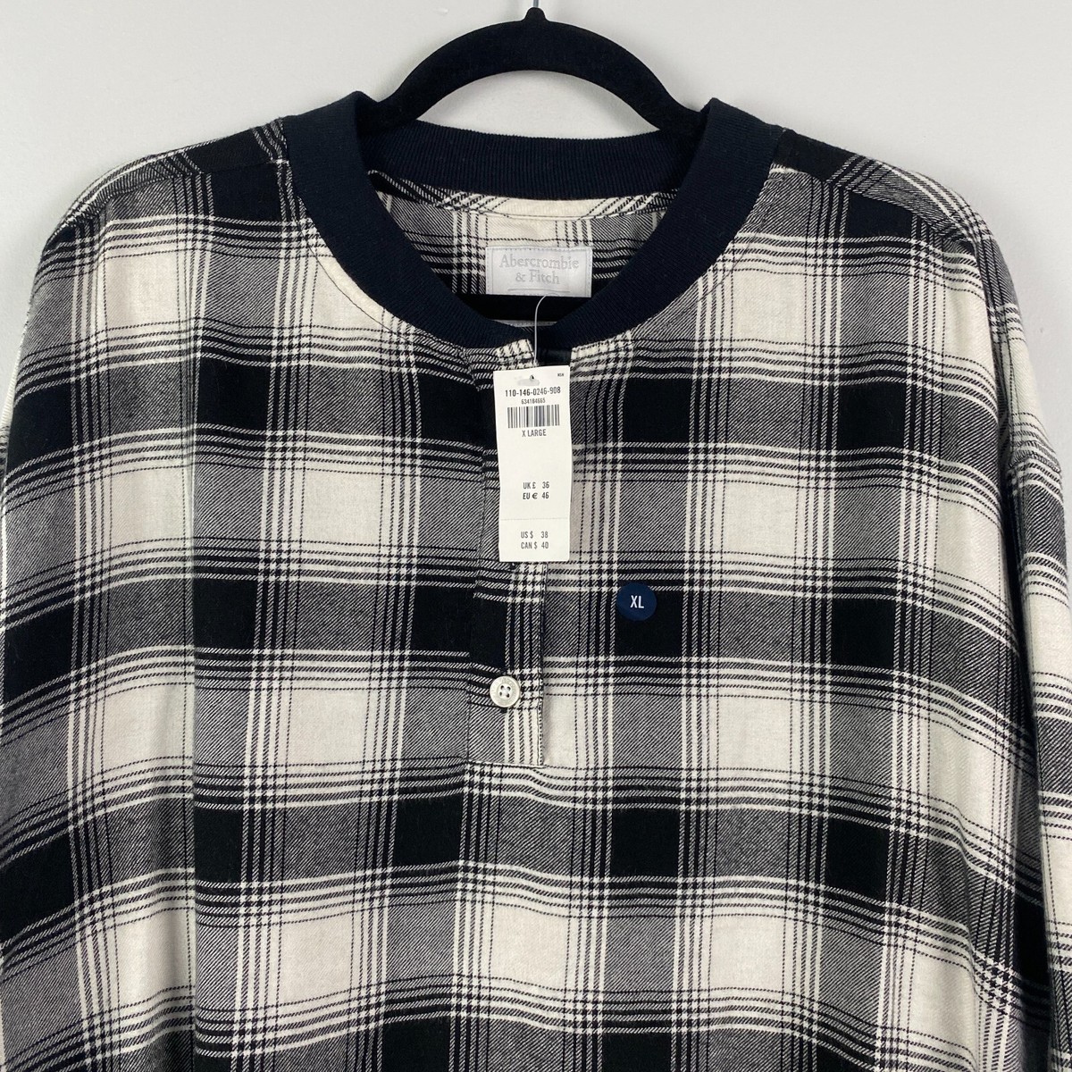 Abercrombie & Fitch Plaid Henley Sleepwear Top Shirt Womens XL