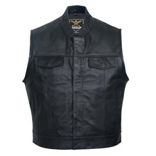 Men's Leather Vest Anarchy Motorcycle Biker Coat Concealed Carry Outlaws