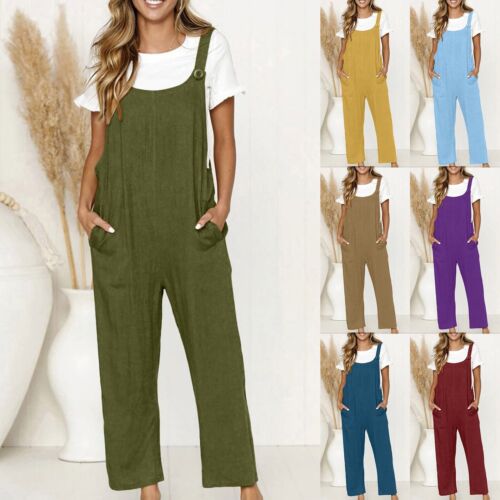 Womens Ladies Loose Dungarees Strappy Oversized Romper Baggy Overalls Jumpsuit