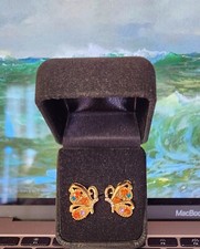 COLORFUL RHINESTONE BUTTERFLY EARRINGS High Quality FASHION STUDS POST GOLD TONE
