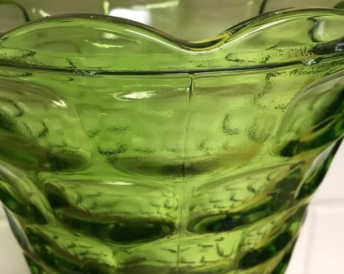 Vtg Federal Glass Bright Green Bubble Vase Lg Arrangement Basket Weave Design 3D - Picture 5 of 11