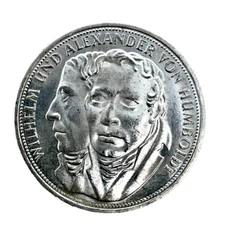1967 F  GERMANY FEDERAL 5 MARK ALEXANDER VON HUMBOLDT 0.625 SILVER COIN KM#120.1
