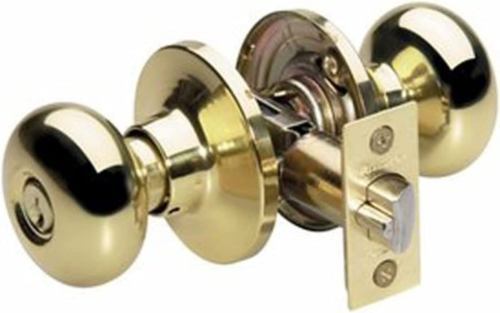 BCO0103 Biscuit Door Knob with Lock, Polished Brass - Picture 1 of 3