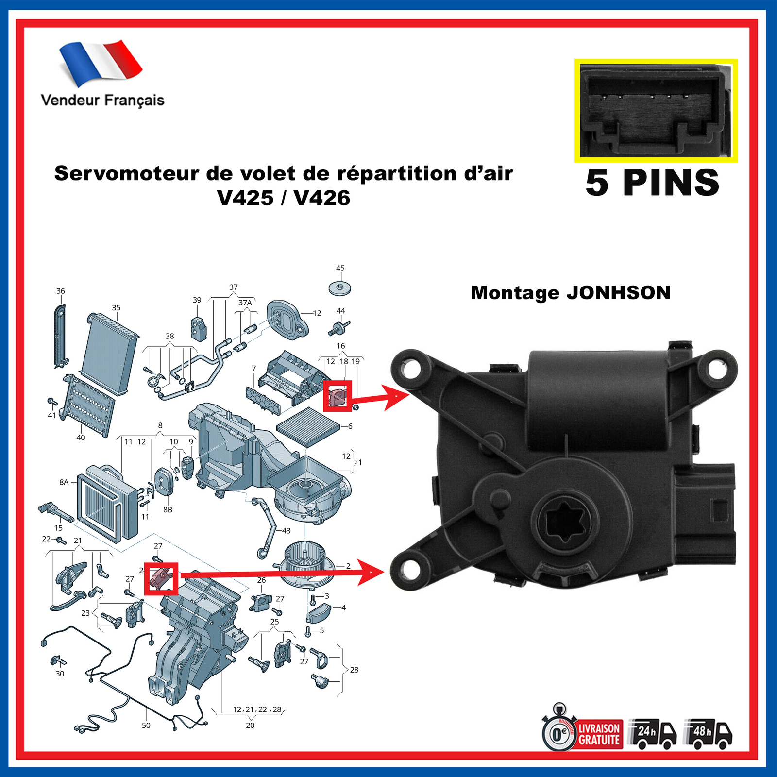Actionneur de repartition d air V426 qualite constructeur Audi Q2 5WA907511C