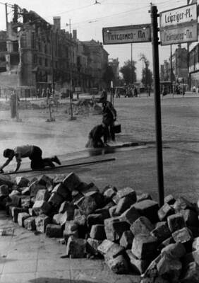 Germany Berlin Berlin Roadsworks at destroyed Leipziger Platz- 1953 Old Photo