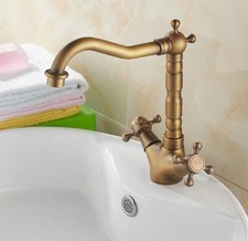 Antique Brass Dual Handles Mixer Tap Kitchen Bathroom Sink Basin Faucet snf078
