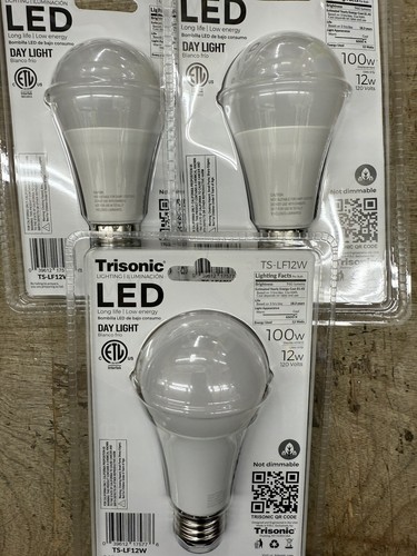 Trisonic A19 LED LIGHT BULBS 12w  =100W Day Light 3packs - Picture 2 of 3
