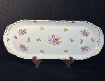 Reichenbach Floral Serving Tray Gold Rim German Democratic Republic Fine China