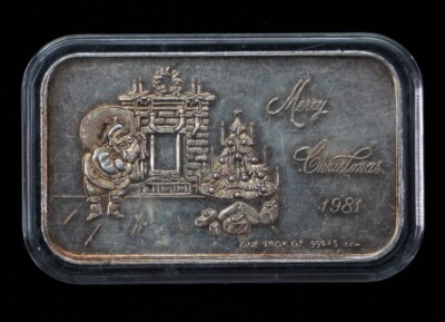 Vintage 1981 Merry Christmas art bar 1 troy ounce 999 fine Silver