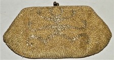 Bon Soir Beaded Evening Bag Gold Tone Italian Beads Chain 8" x 4.5"