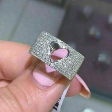 Anniversary Heart Band 2Ct Round Simulated Diamond Ring 14K Silver Gold Finish