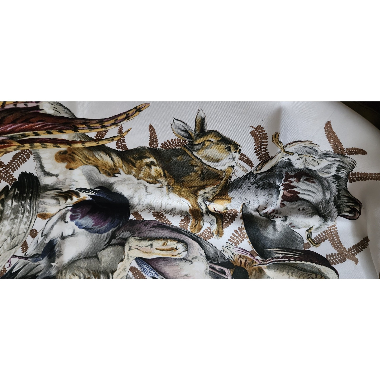 Vintage HERMES Silk Scarf Gibiers Game Animals Print Rabbits Birds Linares