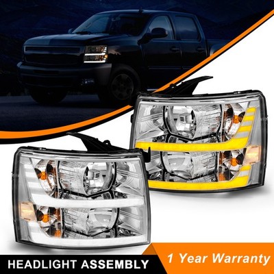 For 2007-2014 Chevy Silverado 1500 2500HD 3500HD LED Strip Headlights Headlamps