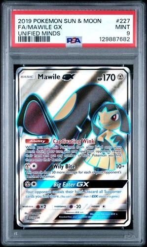 2019 POKEMON SUN & MOON UNIFIED MINDS #227 FULL ART/MAWILE GX PSA 9