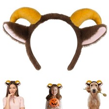 Goat Ears Headband with Ram Horns, Animals 1 Count Pack of 1 Brown Yellow