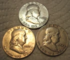 1949 S, 1953 S, & 1954S * (3) FRANKLIN Silver HALF DOLLARS shown * FREE Ship * 1