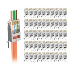 VCELINK Cat7 Cat6A Shielded Pass Through RJ45 Connectors, UL-Listed 3-Prong G...