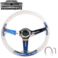 Crystal Steering Wheel 6-Holes 350mm Bubble Burnt Blue Spoke Deep Dish Racing