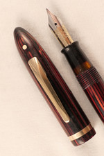 VINTAGE BIG 1930s CANADIAN SHEAFFER RED STRIPED LIFETIME BALANCE FOUNTAIN PEN