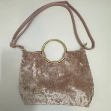 Pink Plush Gold Ring Handles Handbag Crossbody Shoulder bag Party Purse P3