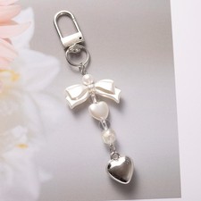 Cute Bowknot Love Heart Bag Charm Crystal Pearl Key Ring Pendants for Women