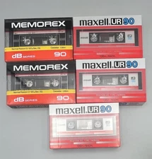 Memorex db 90 & Maxell UR 90 Lot Of 5 NOS Blank Audio Cassette Tapes