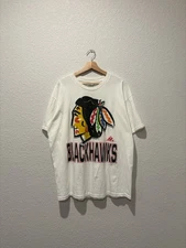 Vintage 90s RARE Apex NHL Chicago Blackhawks White Graphic Tee USA Made XL