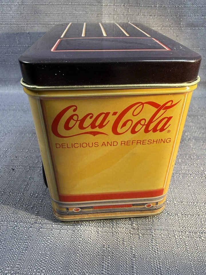 Vtg 1995 Coca Cola Delivery Yellow Truck Shaped Collector Tin Storage Box - Image 2 of 4