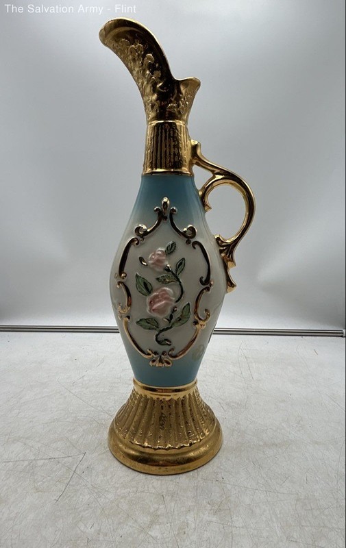 Jim Beam Blue Gold Decorative Royal Rose Handcrafted Regal China Decanter