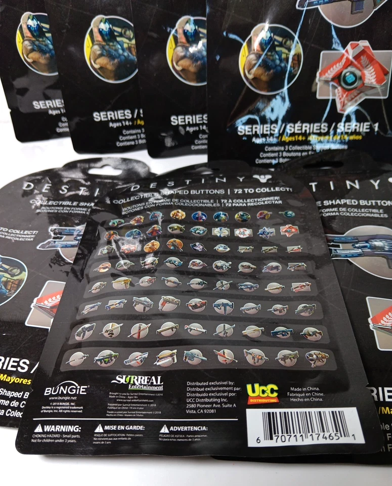 7 Destiny Collectible Shaped Buttons Series 1 Blind Bag Pack Pins Badges New! - Image 2 of 2