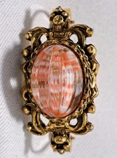 Vinage MCM Scarf Clip Peach & White Textured Cabochon Gold Tone