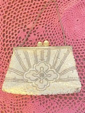 Walborg 1950s Hand Beaded 9x5.5 Inch Evening Bag With Clasp And Chain Stunning