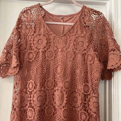 Ladies Lace Overlay Dress Dark Pink Size XXL Pullover