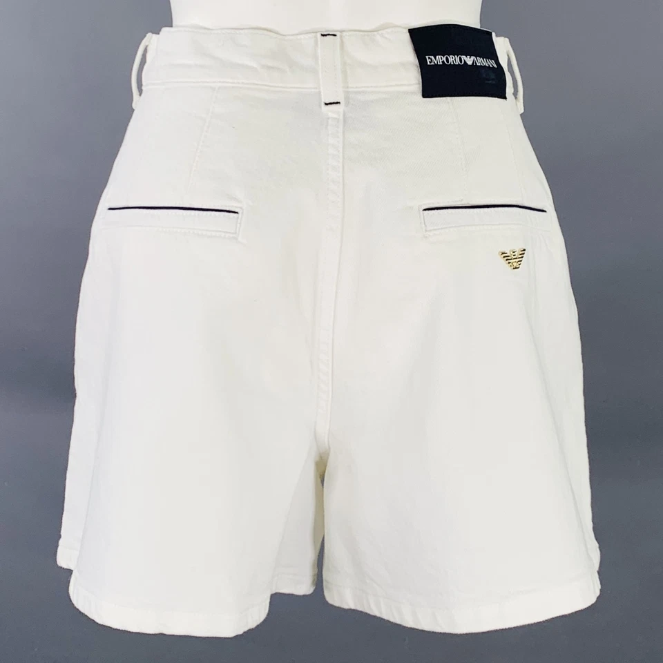 EMPORIO ARMANI Size 27 White Black Cotton Blend Twill Button Fly Shorts - Image 3 of 4