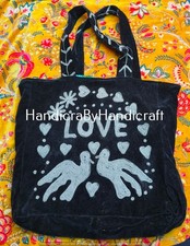 Hand-Stitched Velvet Tote Bag: Uzbek Suzani Embroidery, Boho Style Handmade Arts