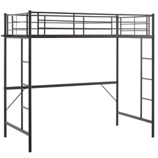 Loft Bed Frame Full Size/Flat Rung Top Bunk Bed w/Stairs & Full-Length Guardrail