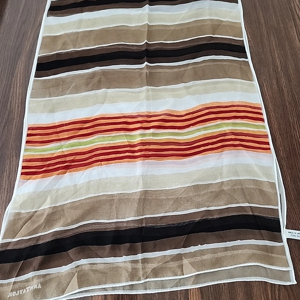 Anne Taylor 100% Silk Scarf, Modern Fall Stripes, Brown, Orange, 56" X 17" VGUC - Image 2 of 4