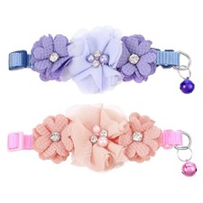 Set of 2 Floral Cat Collars Bowtie Bowtie Ball Flower